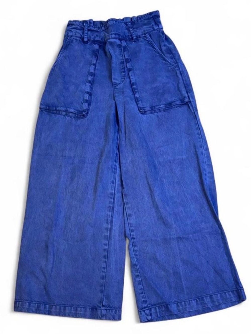 Young Fabulous & Broke Blue Paperbag High-Waist Wide-Leg Culottes Crop Pants XS